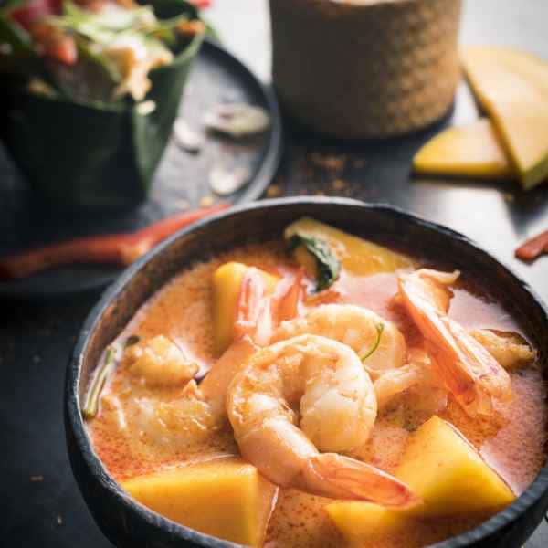 photographe culinaire thai food crevettes mangue